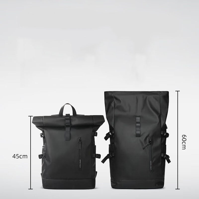 20L to 27L expandable capacity demonstration of the roll-top backpack
