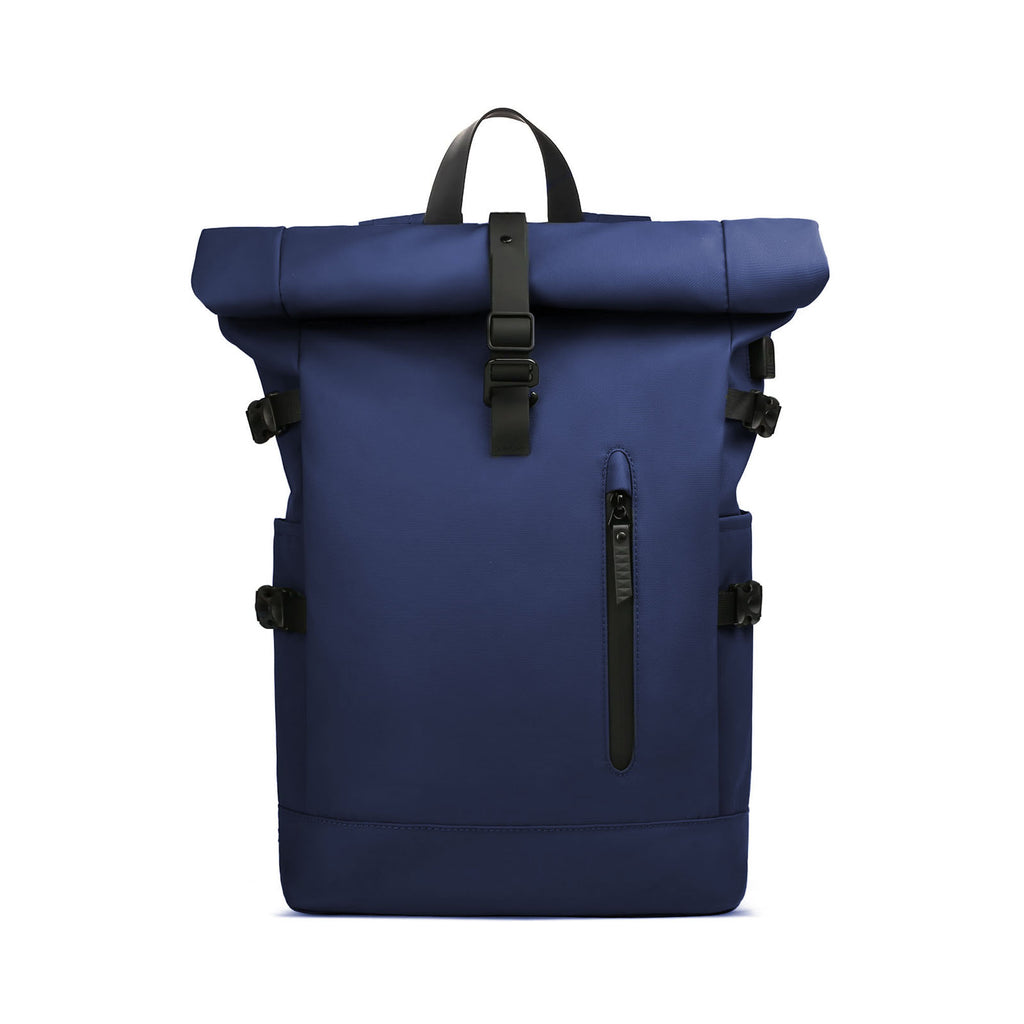 Navy blue durable roll-top daypack with adjustable buckle