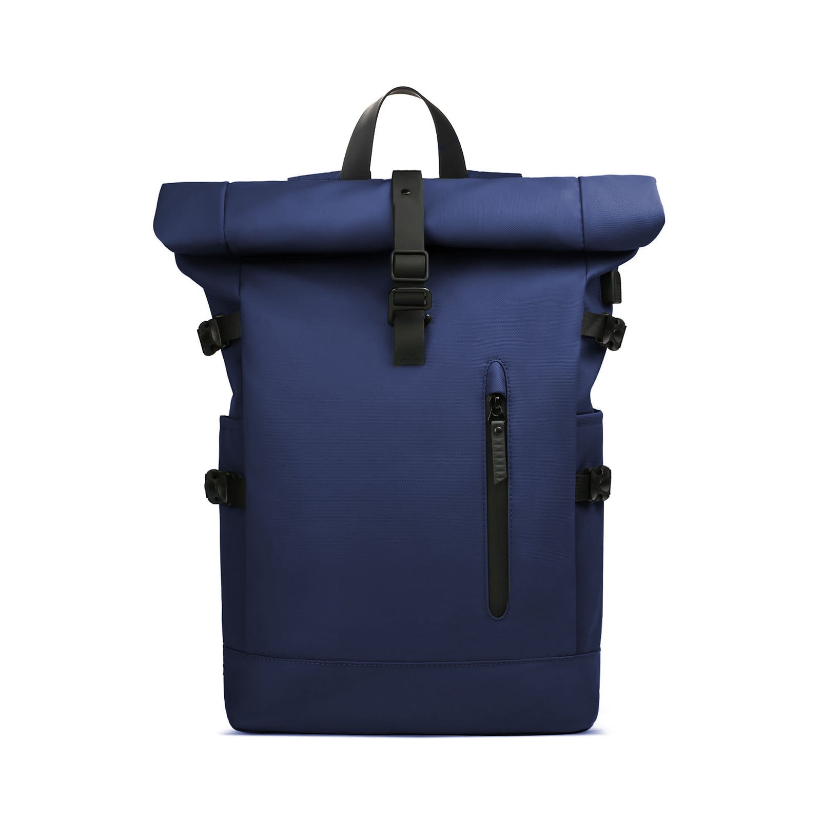 Navy blue durable roll-top daypack with adjustable buckle