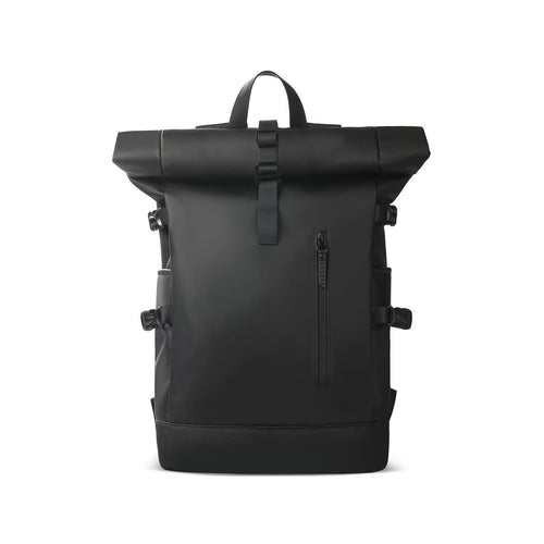 Black 20L expandable roll-top backpack for commute and travel