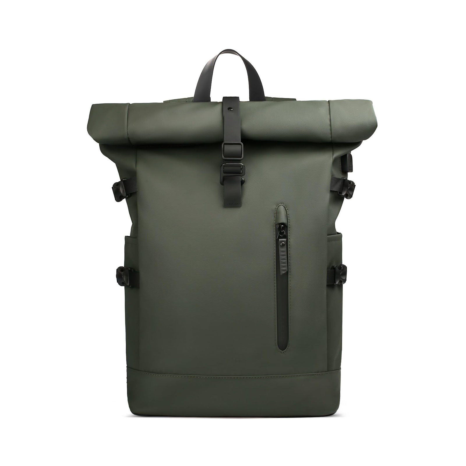 Green 20L expandable roll-top backpack for commute and travel