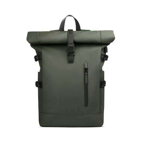 Green 20L expandable roll-top backpack for commute and travel