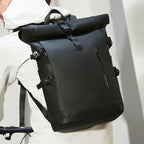 Anti-theft outdoor backpack shown on a model riding a bicycle