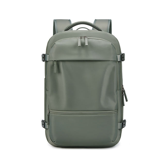 Front view of RolePack 20L Expandable Travel Backpack in dark grreen