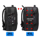 Before-and-after comparison of the 45L expandable travel backpack