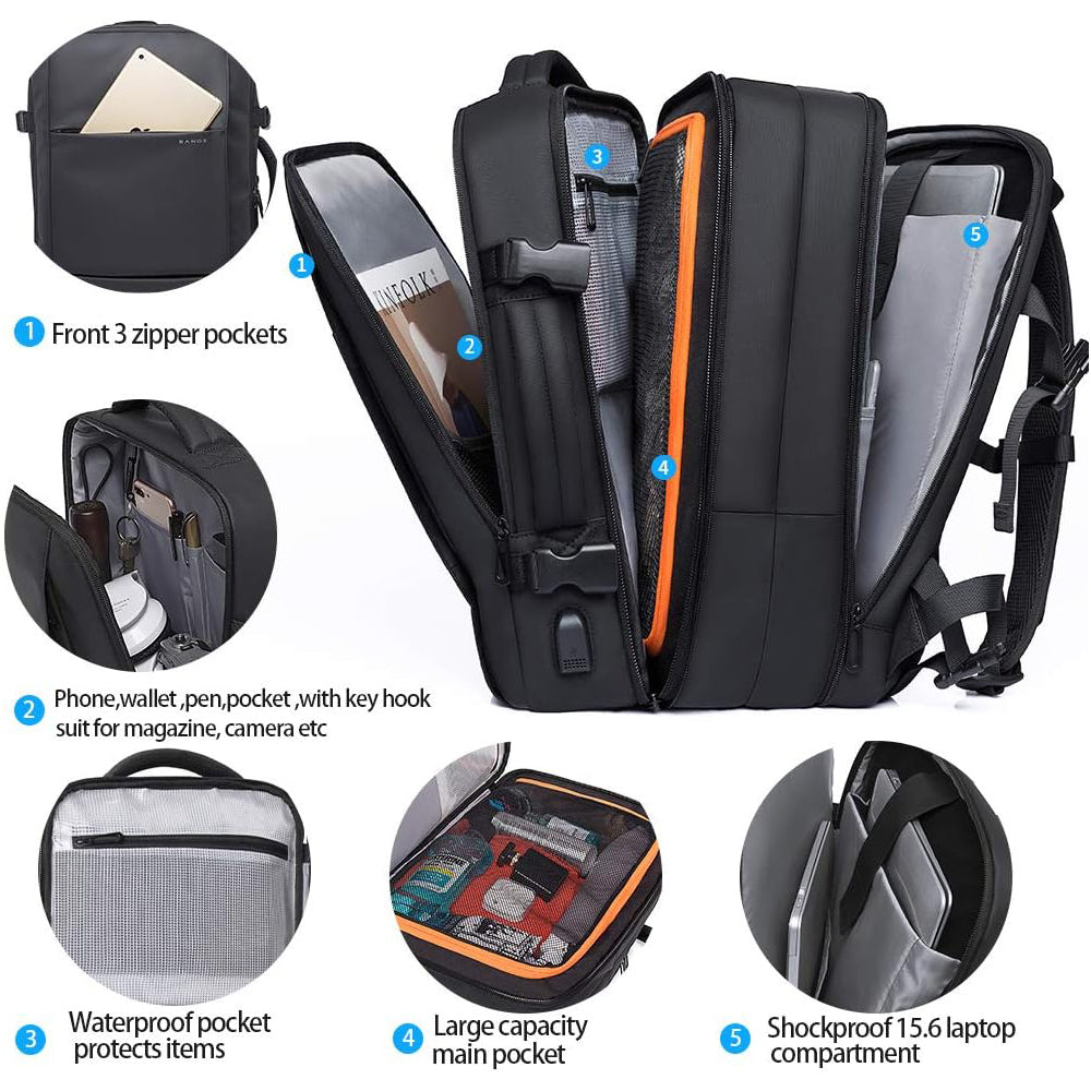 Detailed images of the 45L expandable travel backpack