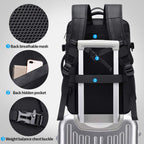 Details of the back of the 45L expandable travel backpack