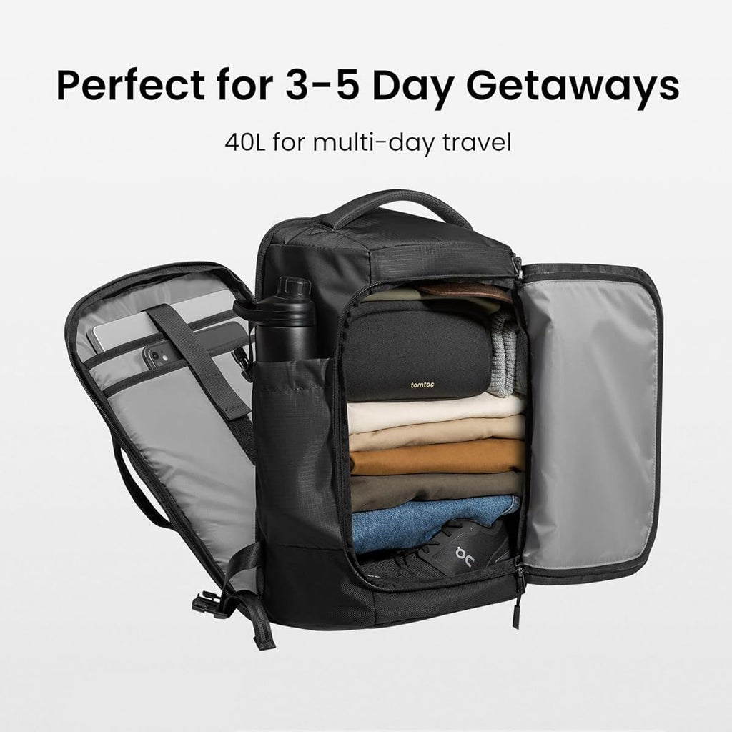 Exploded view of a 40L men's backpack
