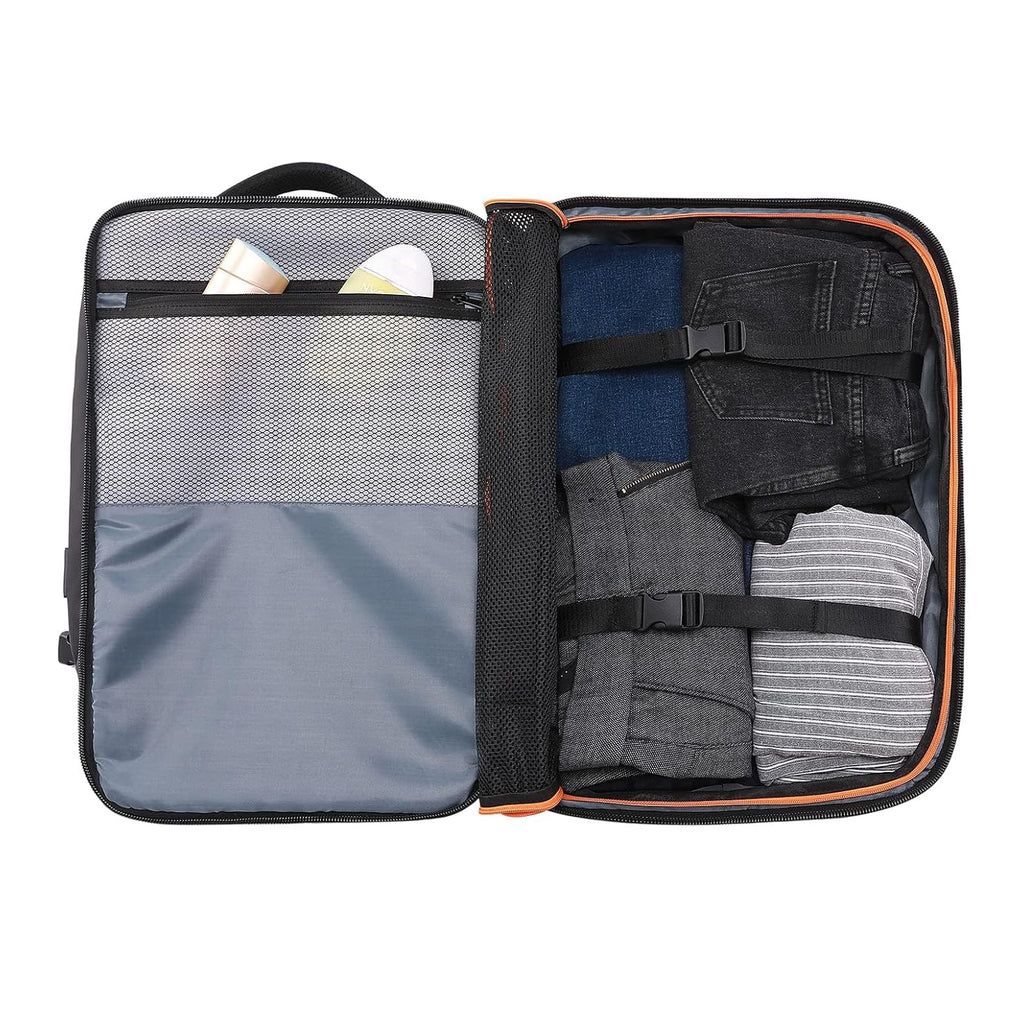 Showcase of the main compartment of the 50L expandable airline carry-on backpack.