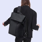 Anti-theft commuter backpack shown being worn by a model.