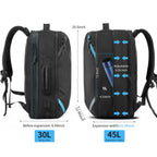 Expandable 45L Vacuum-Compression Backpack: Before and After Expansion