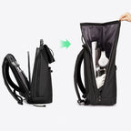 Before-and-after comparison of a 20–30L roll-top everyday backpack with expanded capacity.