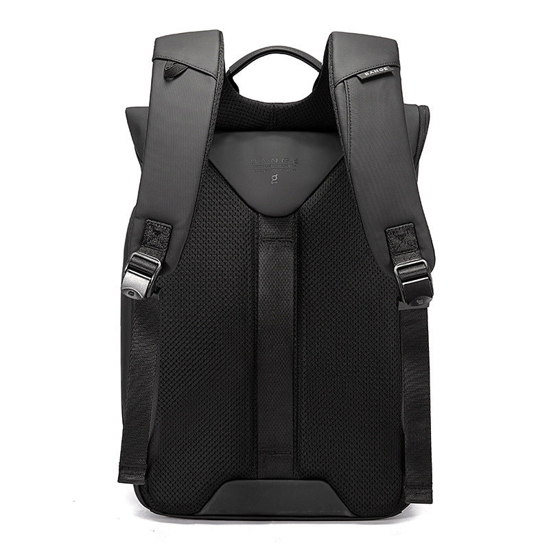Rear view of a 20–30L roll-top everyday backpack.