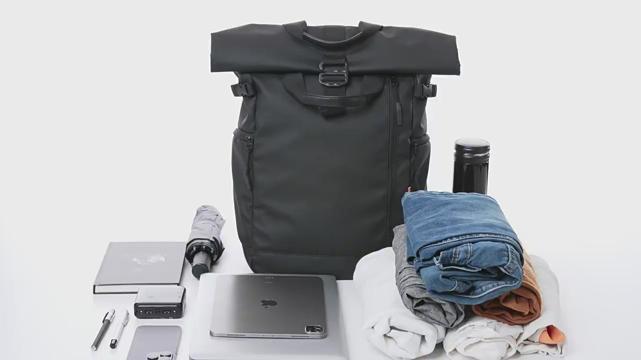 Demonstration video of the 30L roll-top everyday backpack